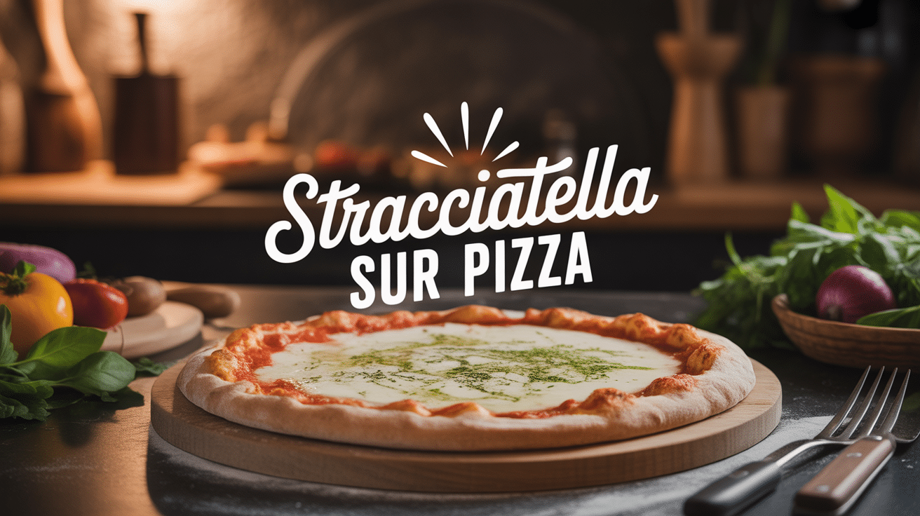 Pizza avec stracciatella on pizza et herbes fraîches