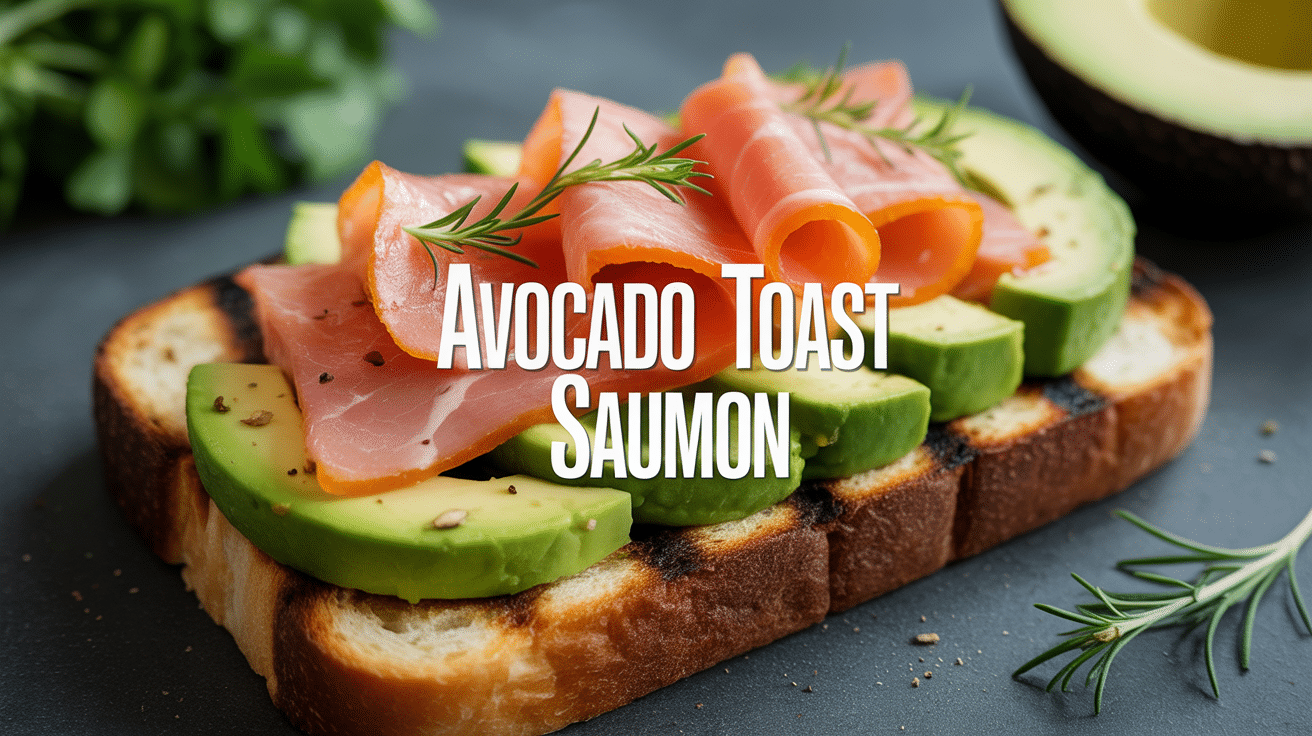 Avocado toast saumon doré et herbes fraîches
