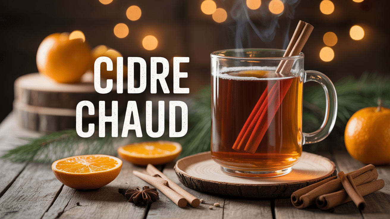 Cidre chaud tasse sur table rustique