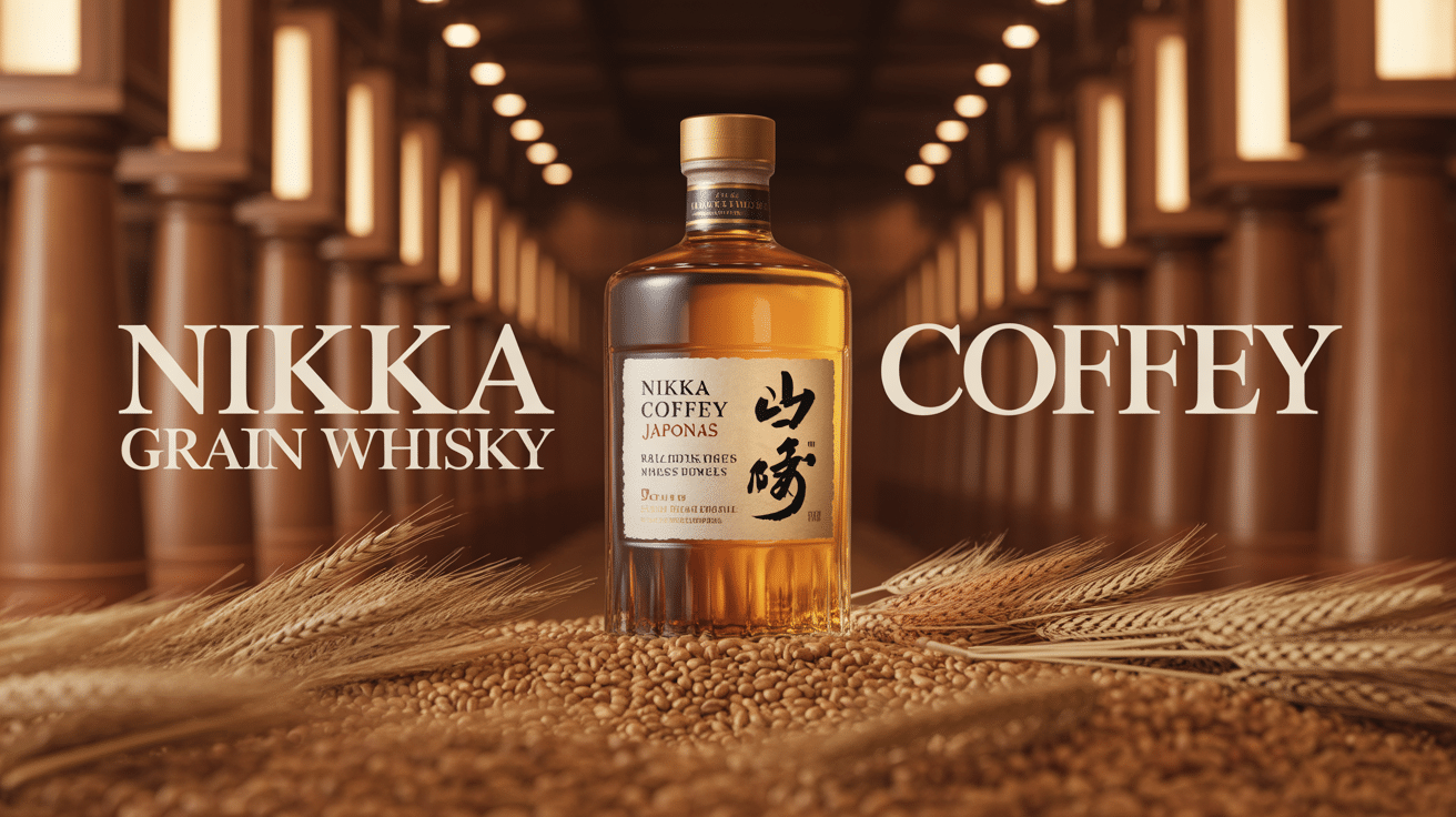 nikka coffey grain whisky bouteille élégante avec grains de mais et alambic