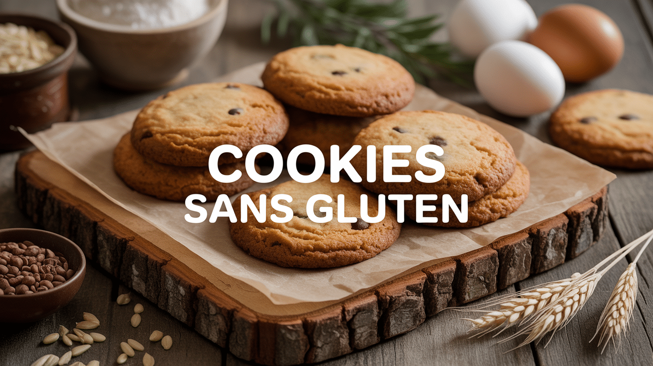cookies sans gluten moelleux sur planche, ingrédients naturels