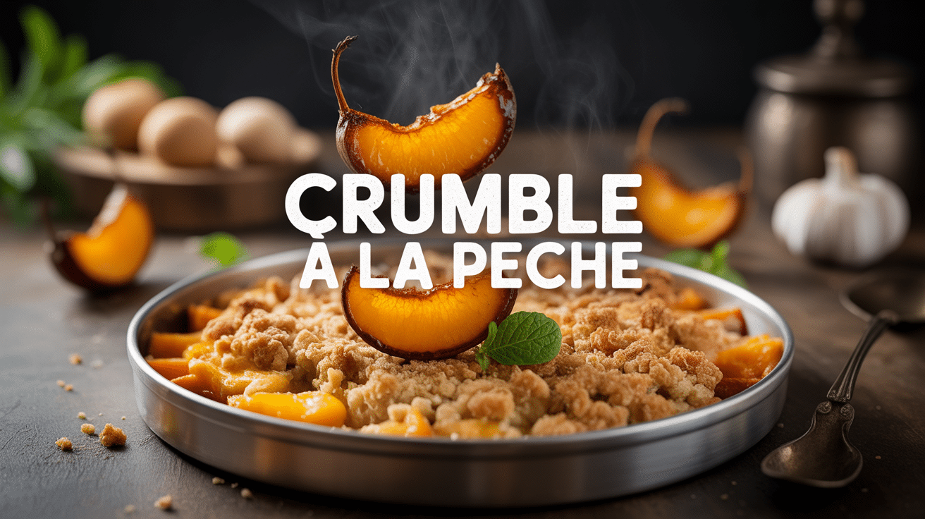 recette crumble a la peche plat croustillant peches caramelisees