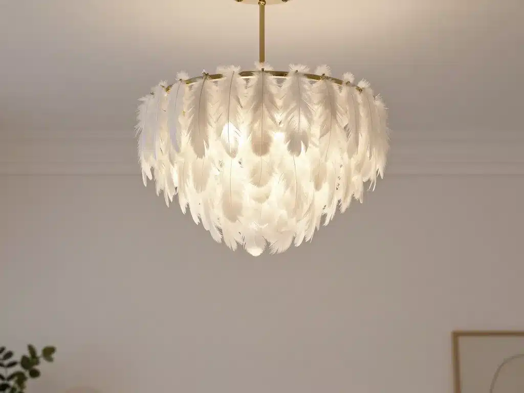 lustre en plume diffusion de lumière douce dans salon