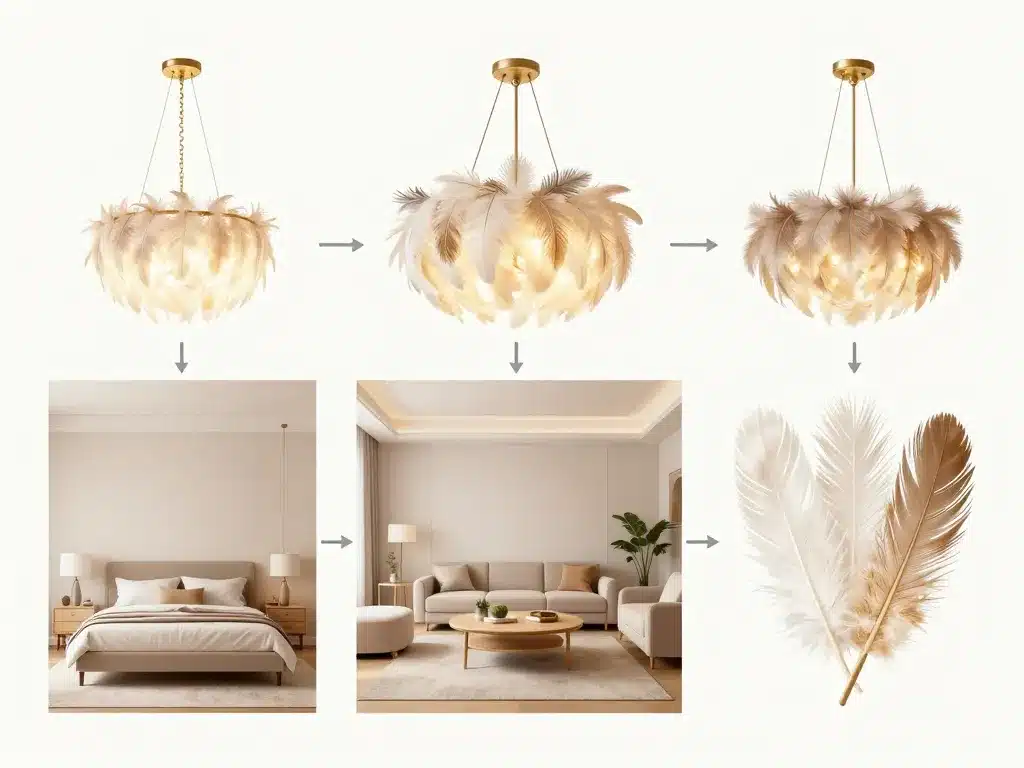 lustre en plume naturel et synthétique selon pièce