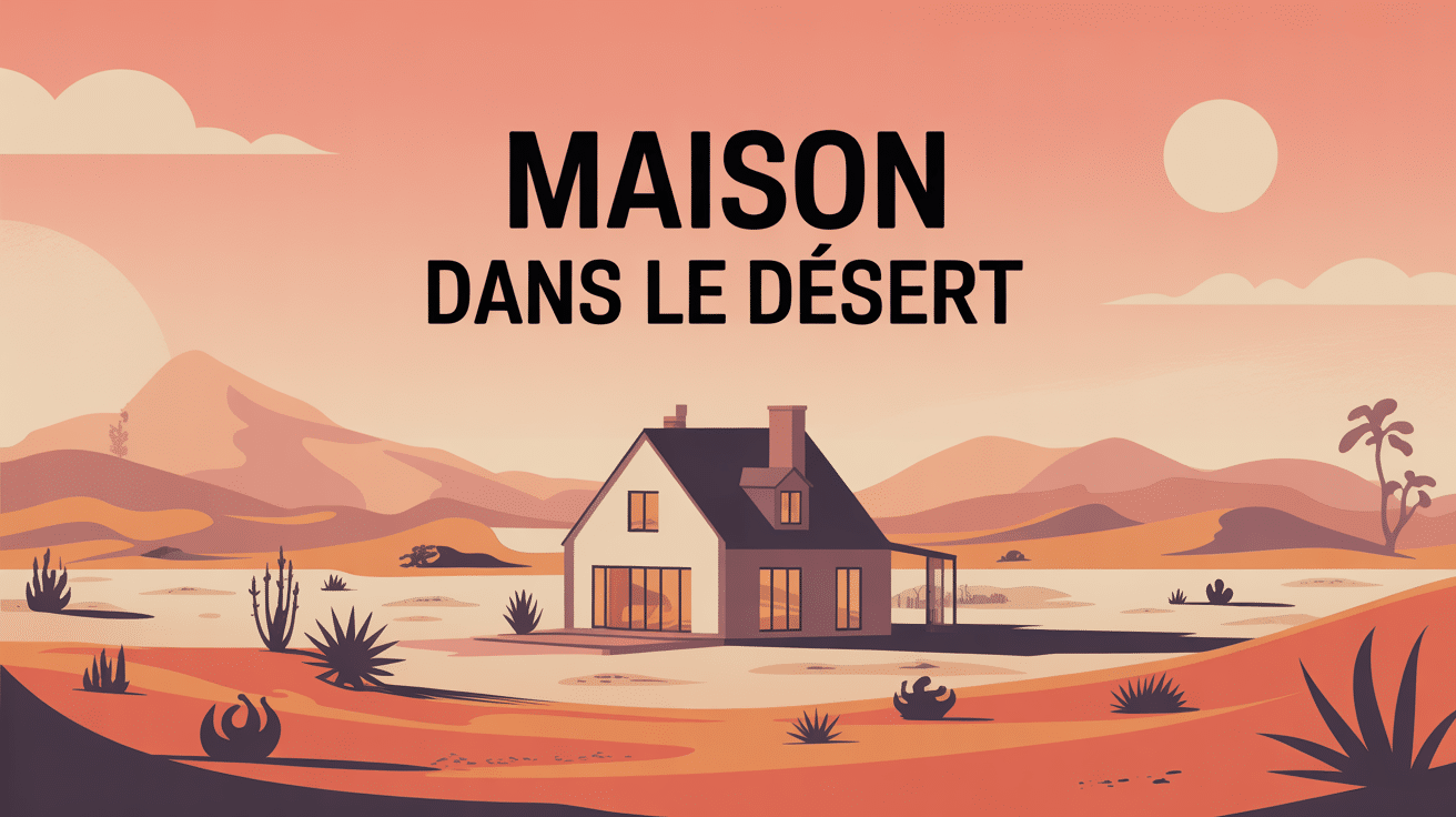 Illustration maison dans le desert paysage minimaliste