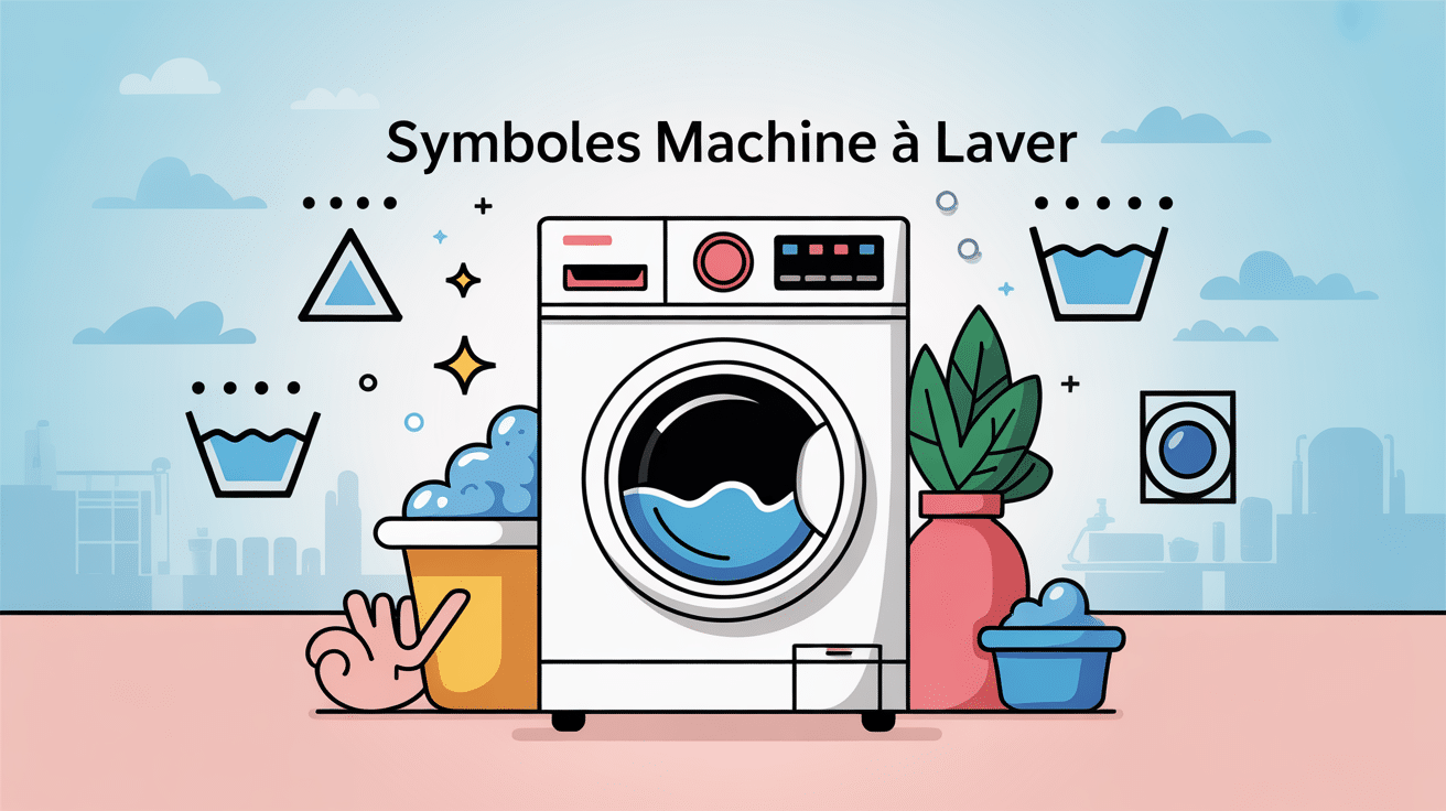 Symbole machine à laver signification grande machine entourée pictogrammes