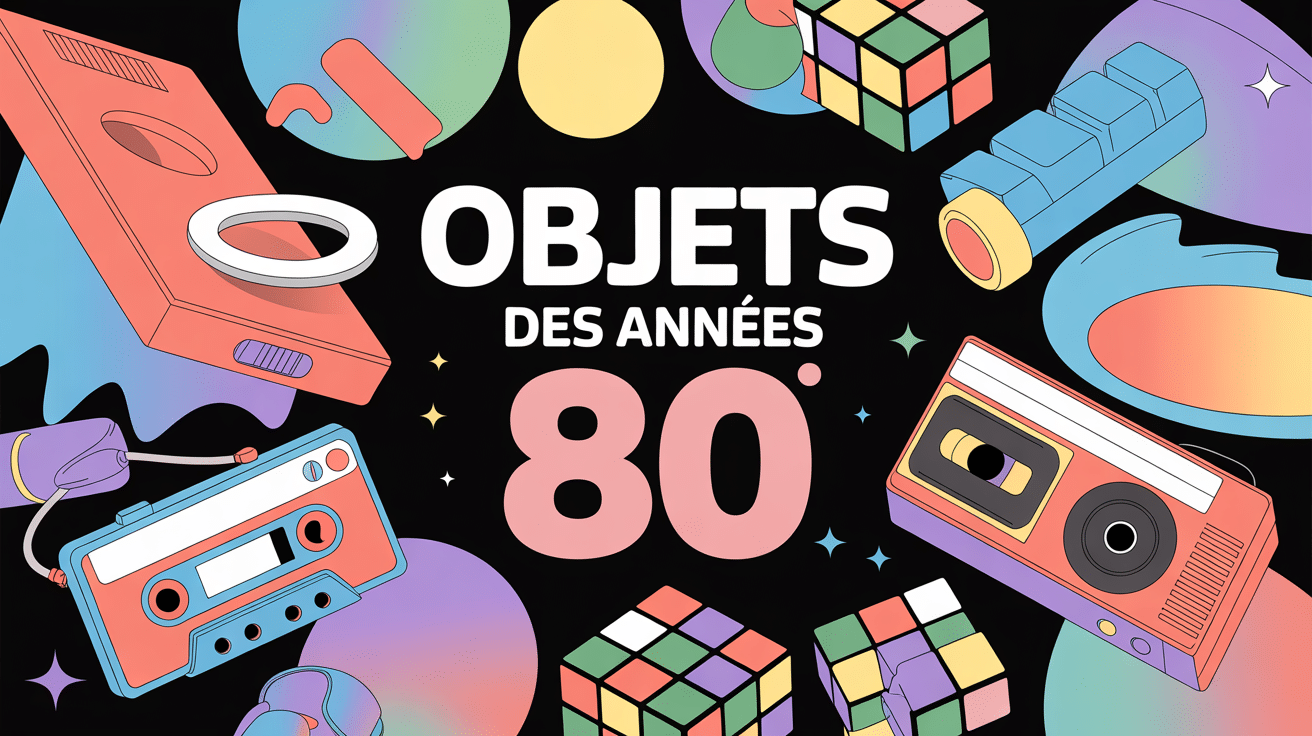 Illustration d'objets des annees 80 en cercle