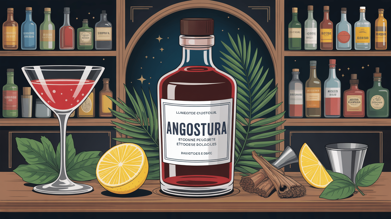 illustration angostura bouteille verre cocktail bar