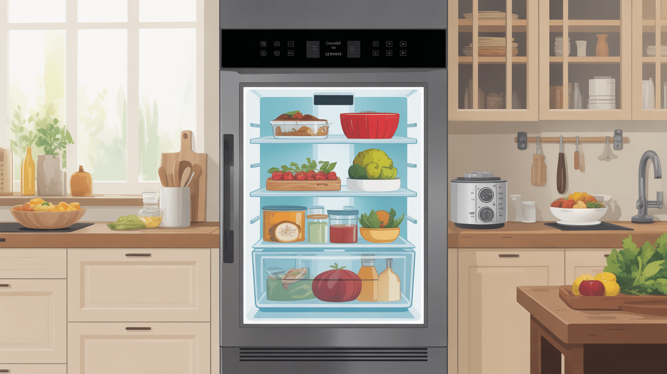 congélateur top Liebherr ouvert dans cuisine familiale