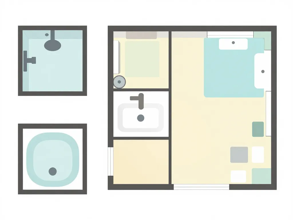 schéma plan pour salle de bain compact, moyen, grand