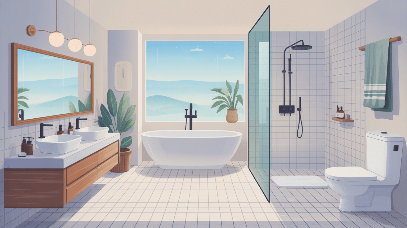 illustration plan pour salle de bain moderne avec équipements principaux