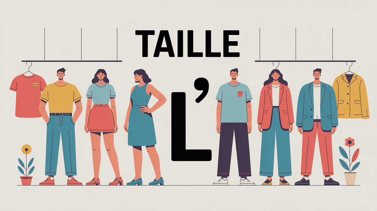 illustration vetement en l avec personnages et titre