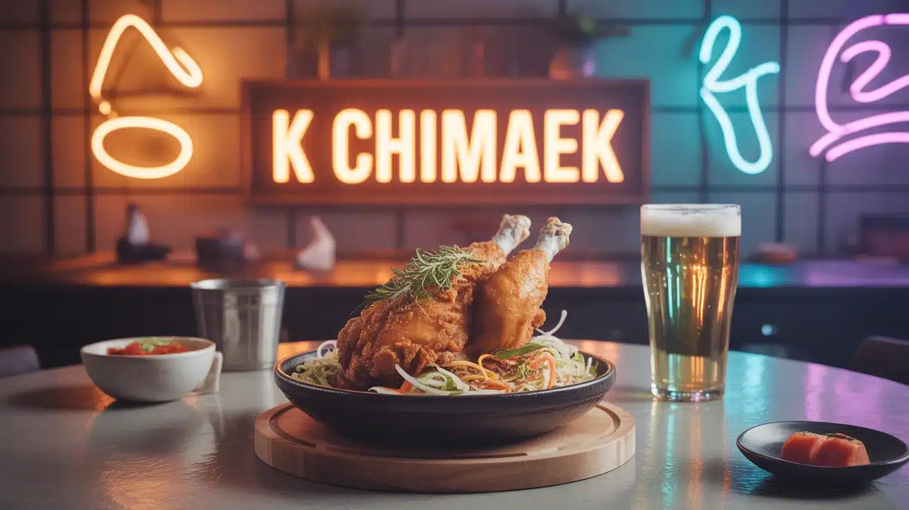 K Chimaek poulet frit coréen avec bière pétillante sur table
