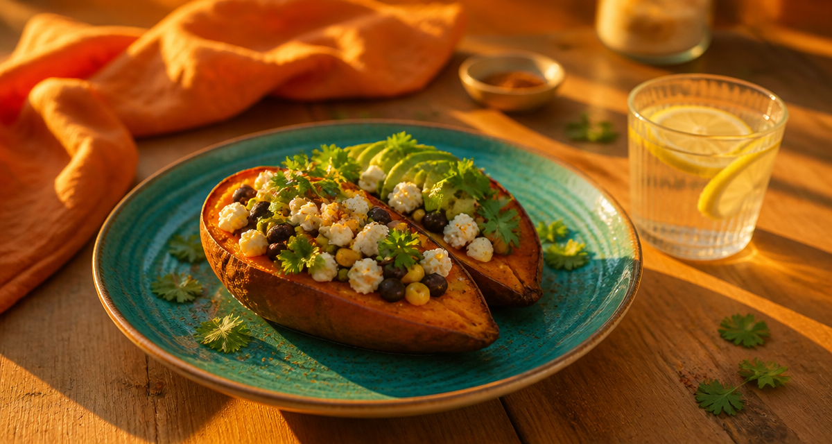 accompagnement patate douce haricots feta avocat