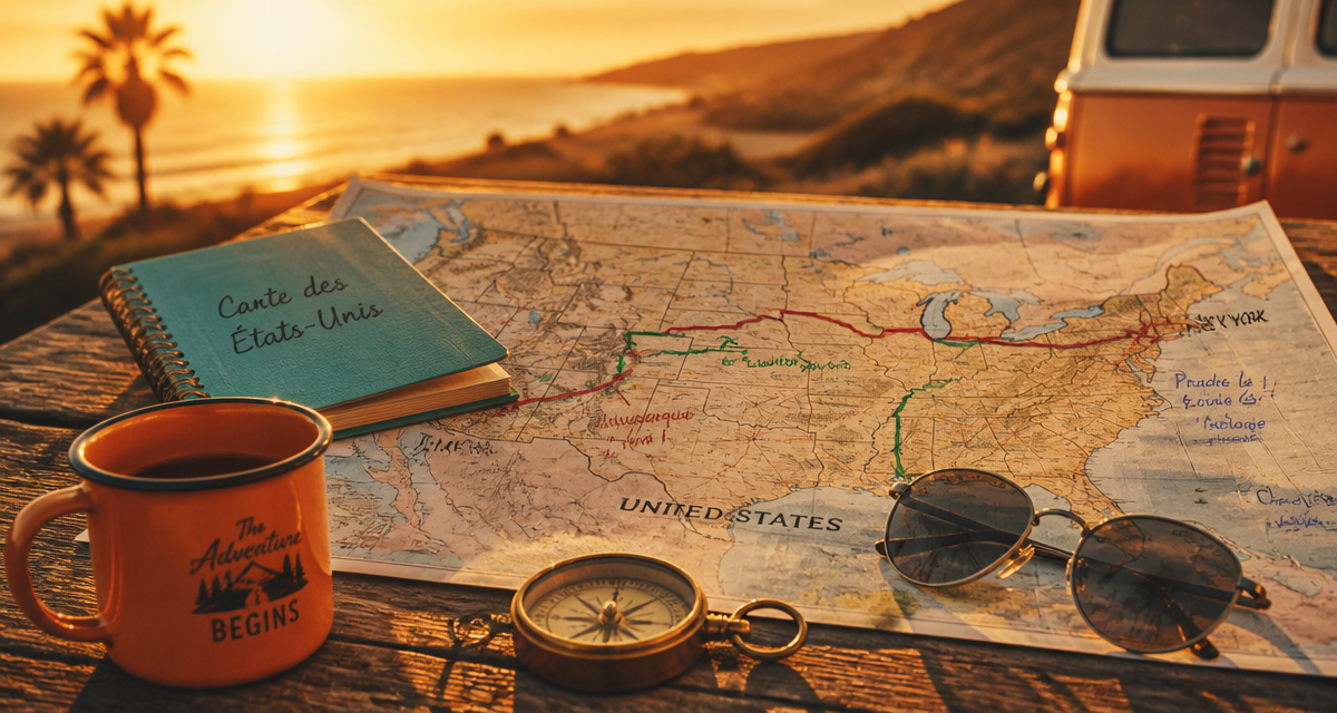 carte etats unis sur table ambiance road trip