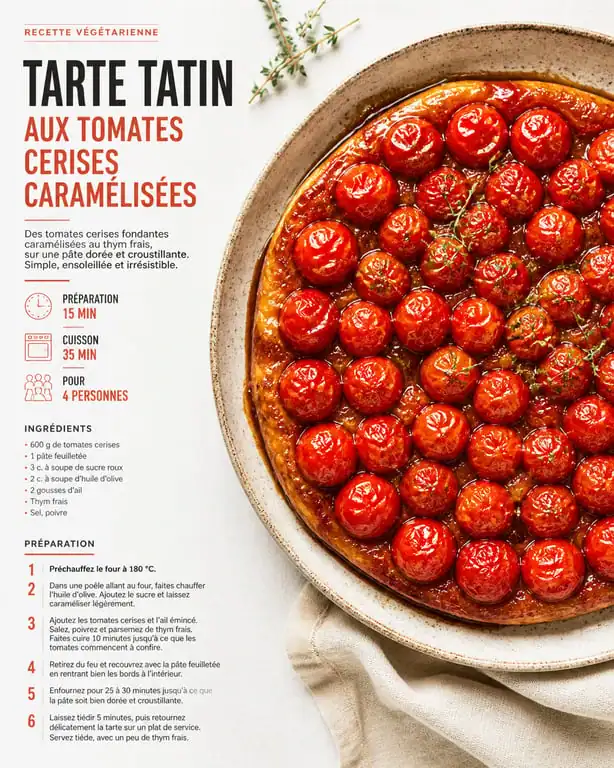 Tatin de tomates cerises caramélisées au thym, recette avec tomates facile et gourmande