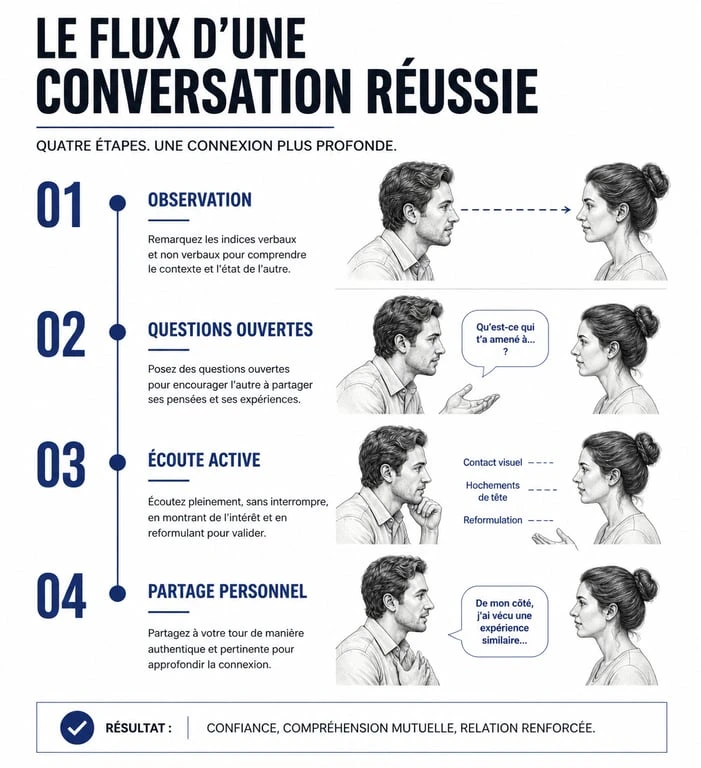 Infographie sur l'art de la conversation et les techniques pour engager un sujet de conversation