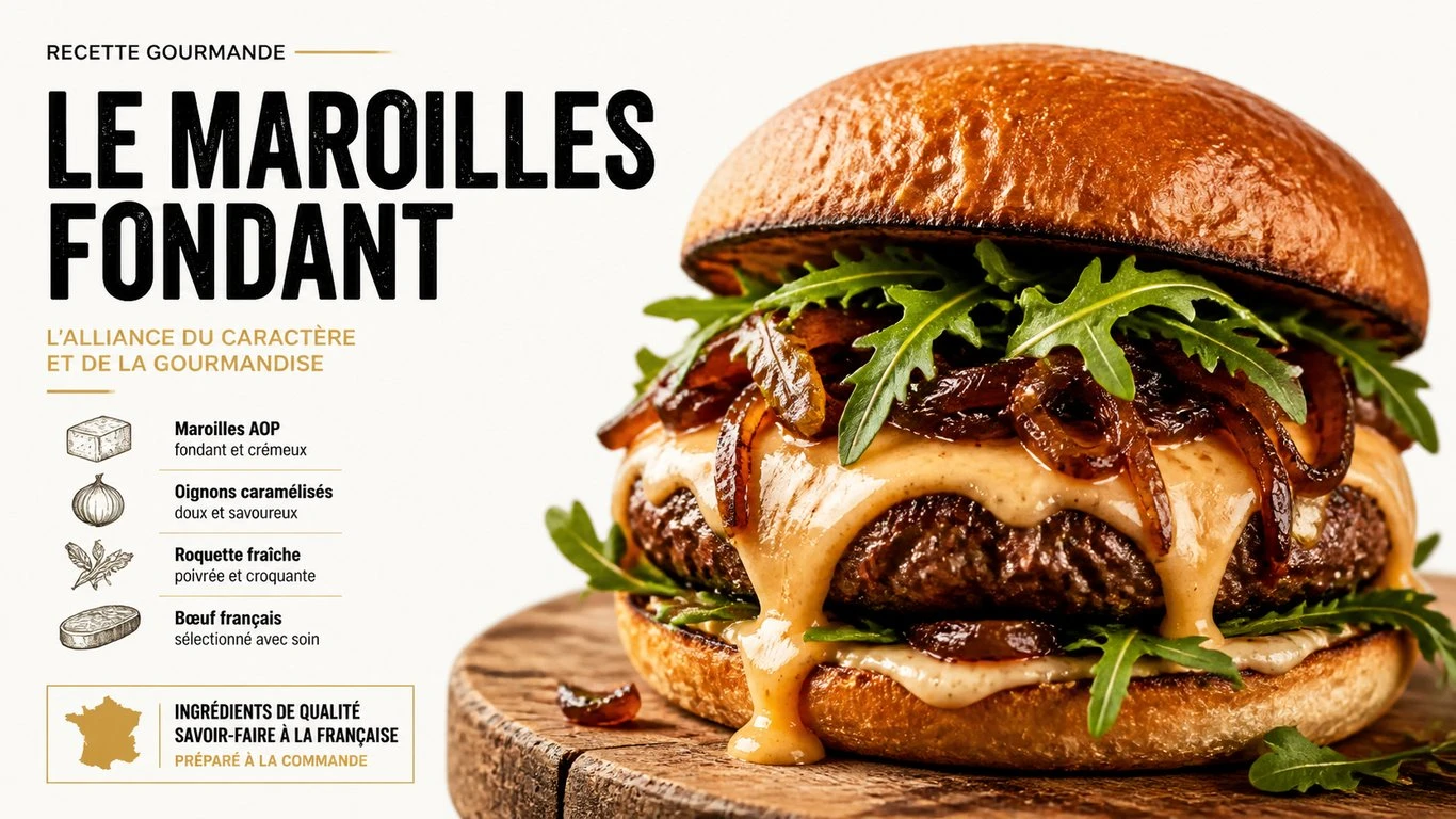 Burger gourmet au Maroilles et oignons confits, spécialité culinaire de Lille