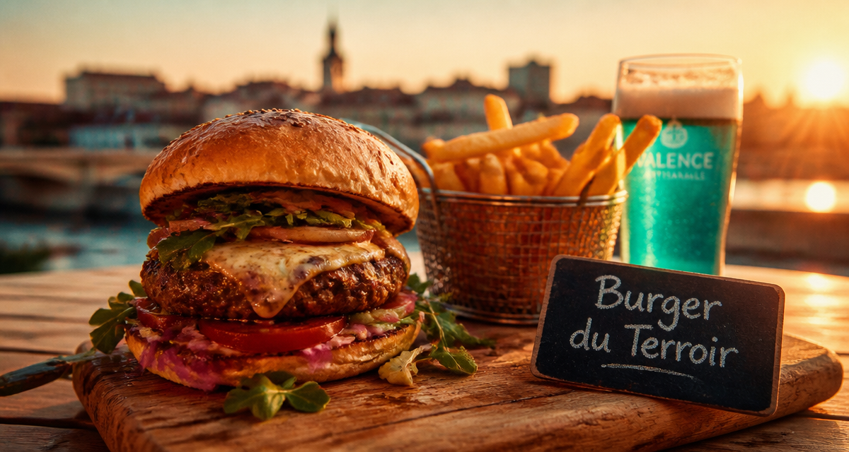 Hamburger Valence artisanal Picodon charolais terrasse