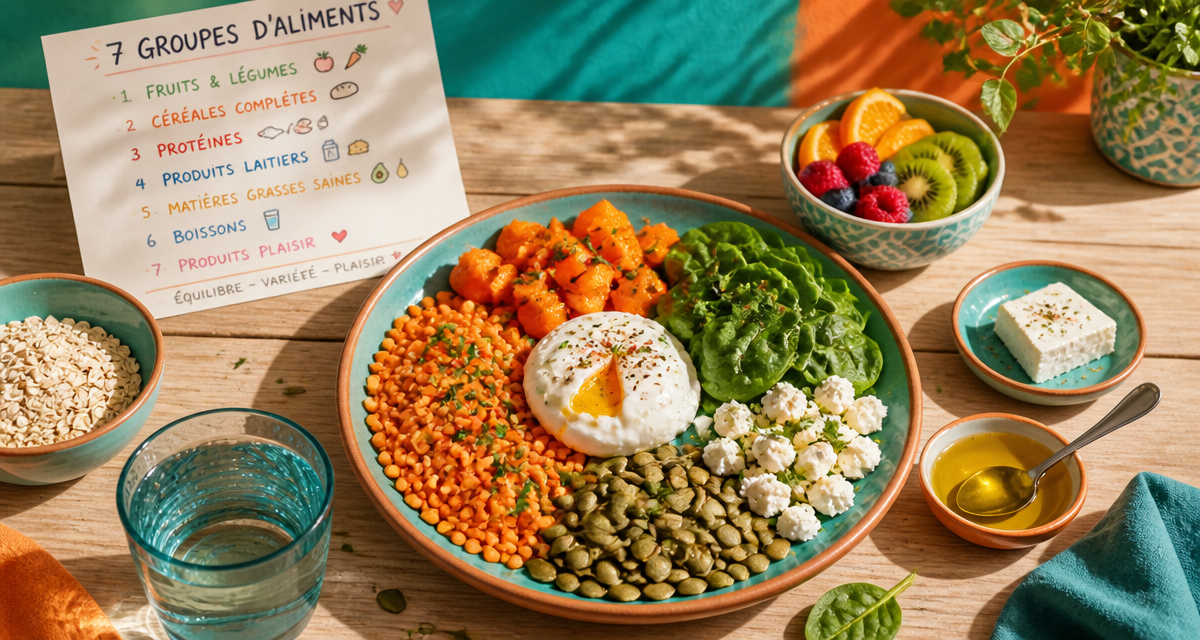 Les 7 groupes d aliments tableau assiette colorée