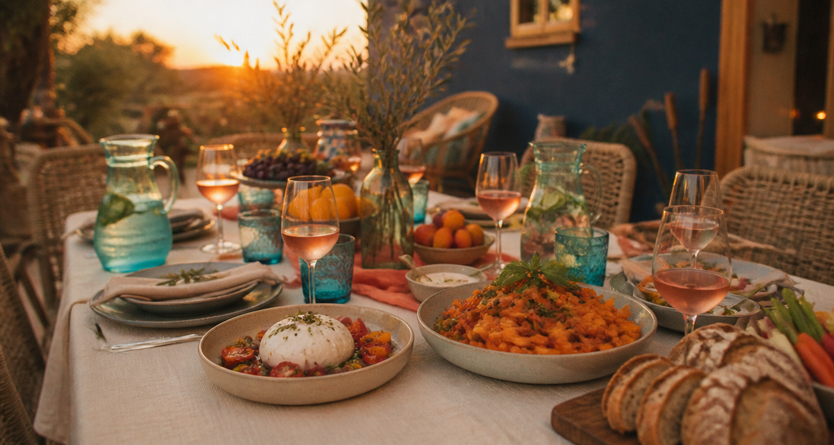 repas froid entre amis grande table jardin