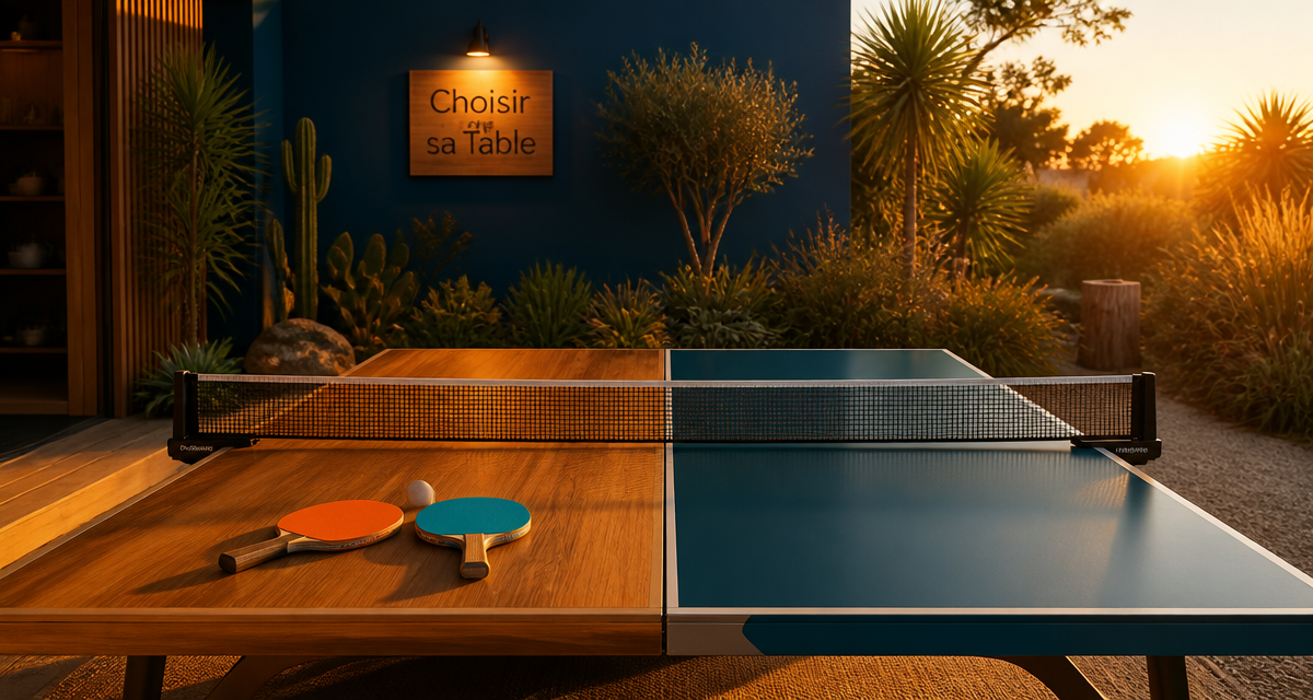 Table tennis de table moitié bois moitié résine au jardin