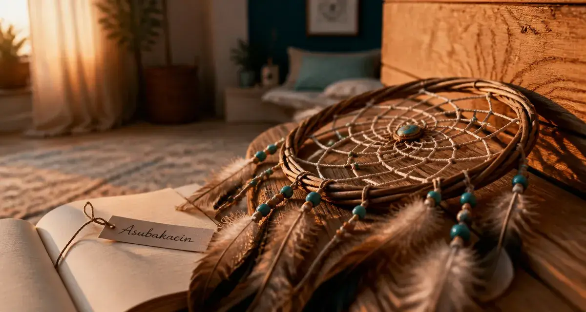 Attrape rêve indien artisanal : plumes, perles et tissage coton, gros plan