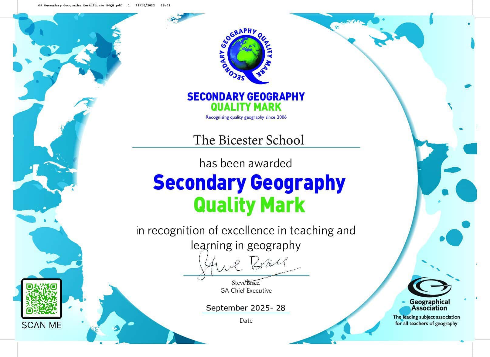 Congratulations to The Bicester School Geography Department!