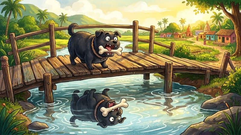 लालची कुत्ता की कहानी — जब एक कुत्ते ने खोया अपना खाना नदी में