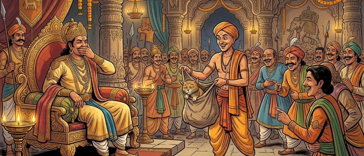 तेनाली रामन की कहानी: जब राजा को मिला उन्हीं का सबक — आधी-ज़िंदा बिल्ली वाला किस्सा!