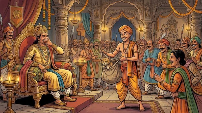 तेनाली रामन की कहानी: जब राजा को मिला उन्हीं का सबक — आधी-ज़िंदा बिल्ली वाला किस्सा!