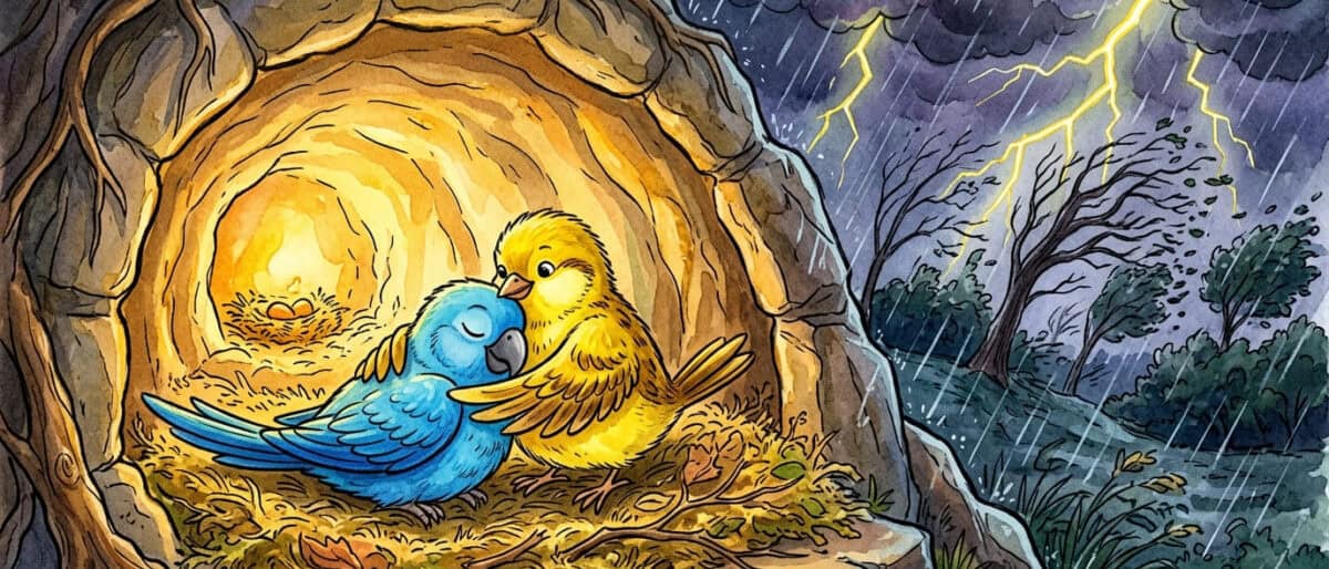 दो पक्षी और एक तूफान: दोस्ती और साहस की अनोखी कहानी