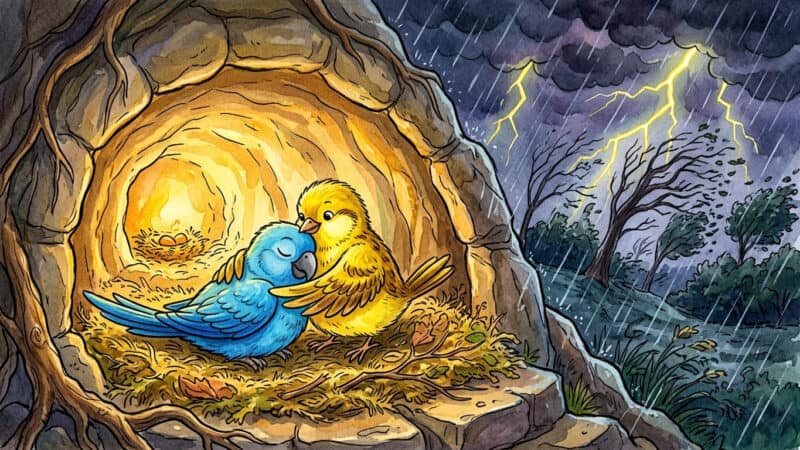 दो पक्षी और एक तूफान: दोस्ती और साहस की अनोखी कहानी