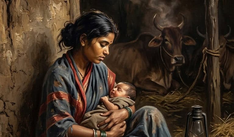 गोठे की मिट्टी अभी भी गीली थी।