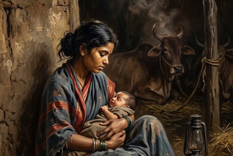 गोठे की मिट्टी अभी भी गीली थी।