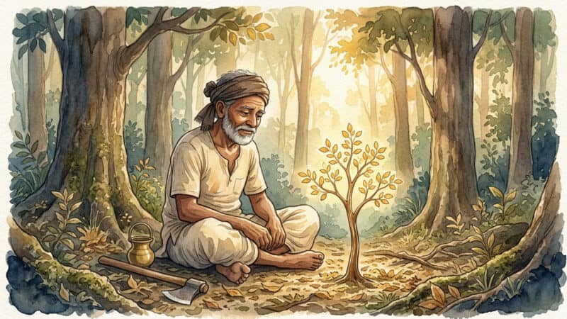लकड़हारा और छोटा होता पेड़