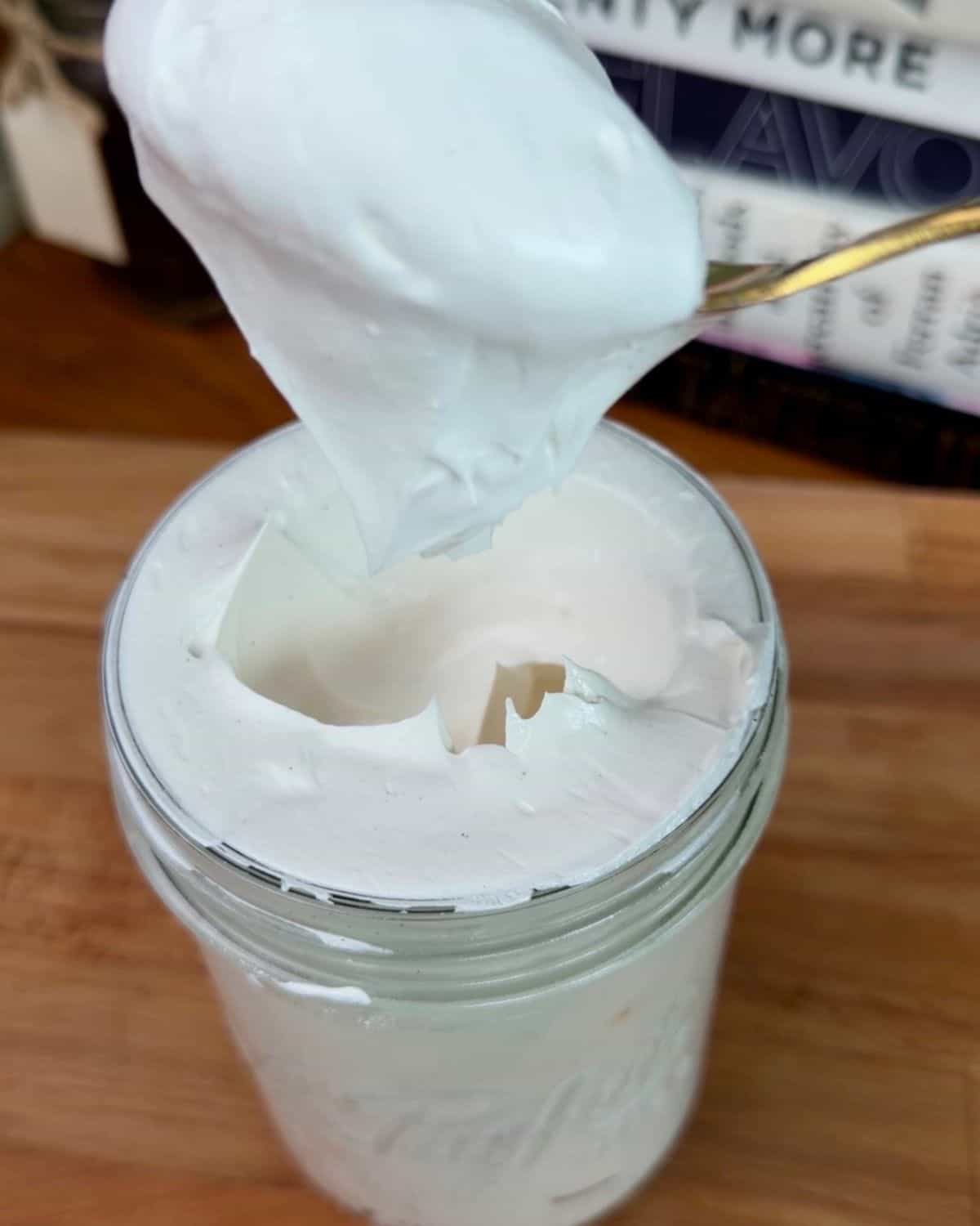 homemade marshmallow fluff in a jar