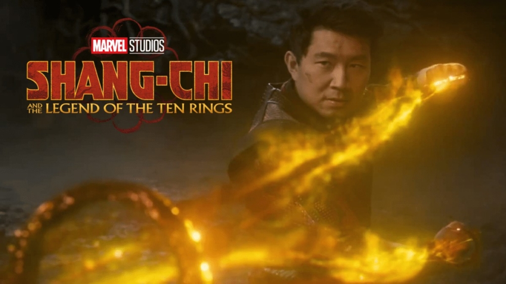 Shang-Chi with glowing rings from Marvel's The Legend of the Ten Rings movie.
