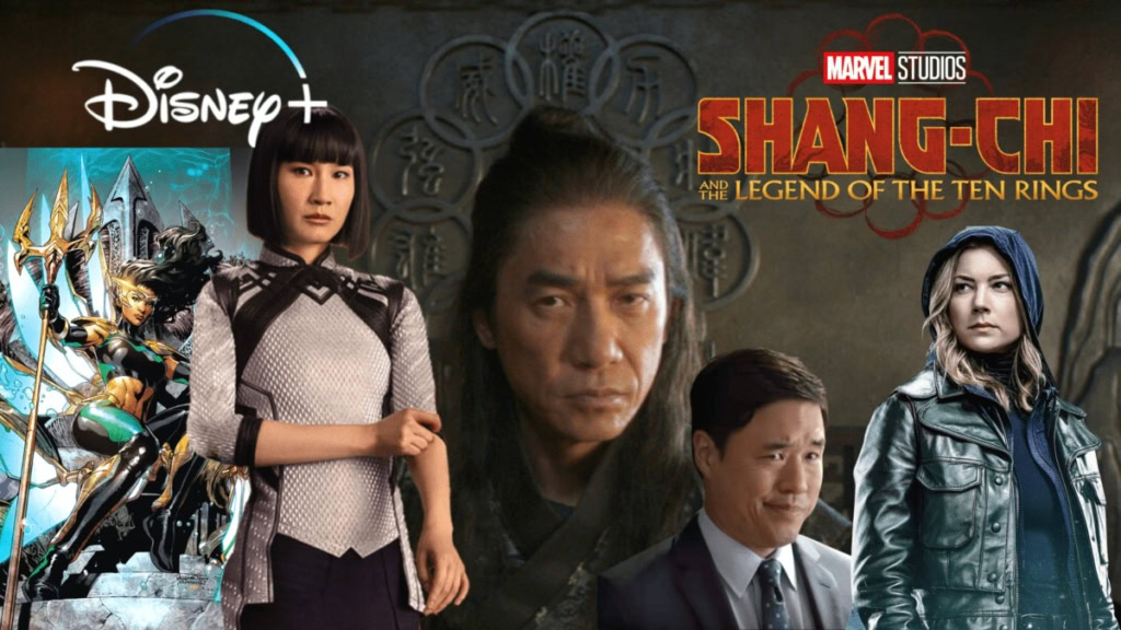 Epic scene from Shang-Chi and the Legend of the Ten Rings, featuring key characters and Marvel Studi.