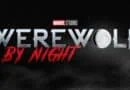 A haunting image of the "Werewolf By Night" movie title with dark, foggy background and bold text.