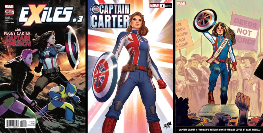 Captain Carter comic covers, Carter is featured in What if...? and Doctor Strange in the Multiverse of Madness