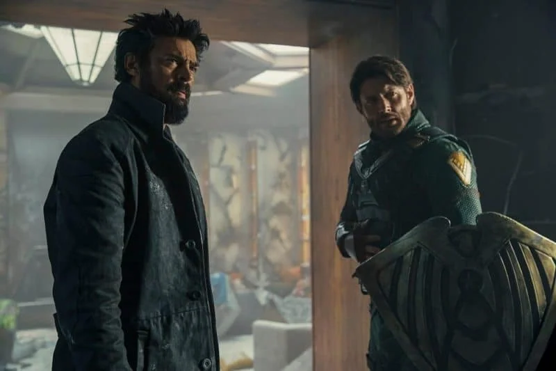 Karl Urban as Butcher and Jensen Ackles as Soldier Boy in The Boys