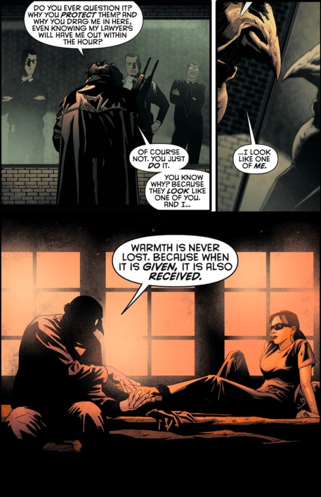 Dark comic scene from DC Showcase: 'Penguin: Pain and Prejudice' with characters in intense dialogue.