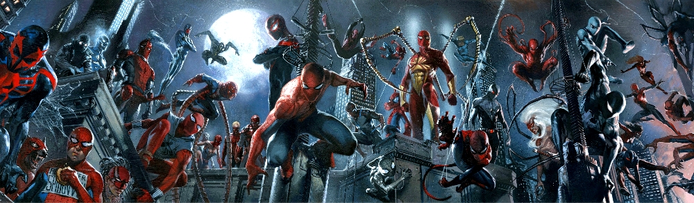 Spider-Man and other Spider-Verse characters in an action-packed scene.