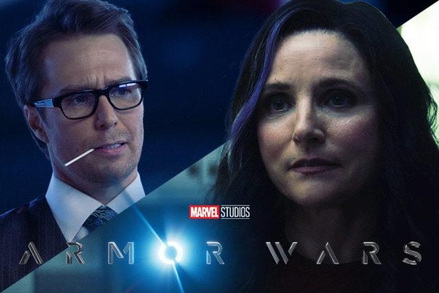 Justin Hammer and a woman in a scene from Armor Wars Marvel series.