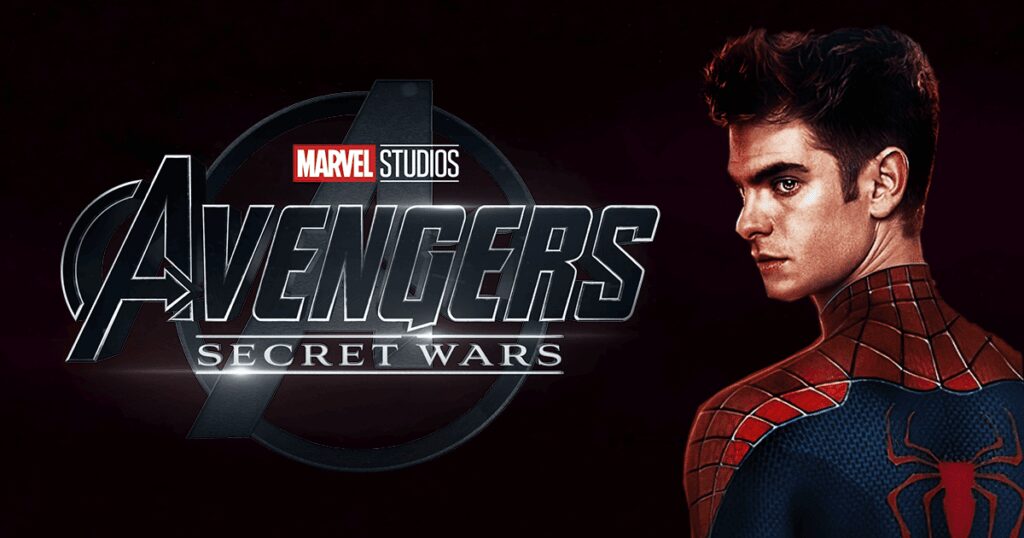 Spider-Man in costume from Marvel's Avengers: Secret Wars movie poster.
