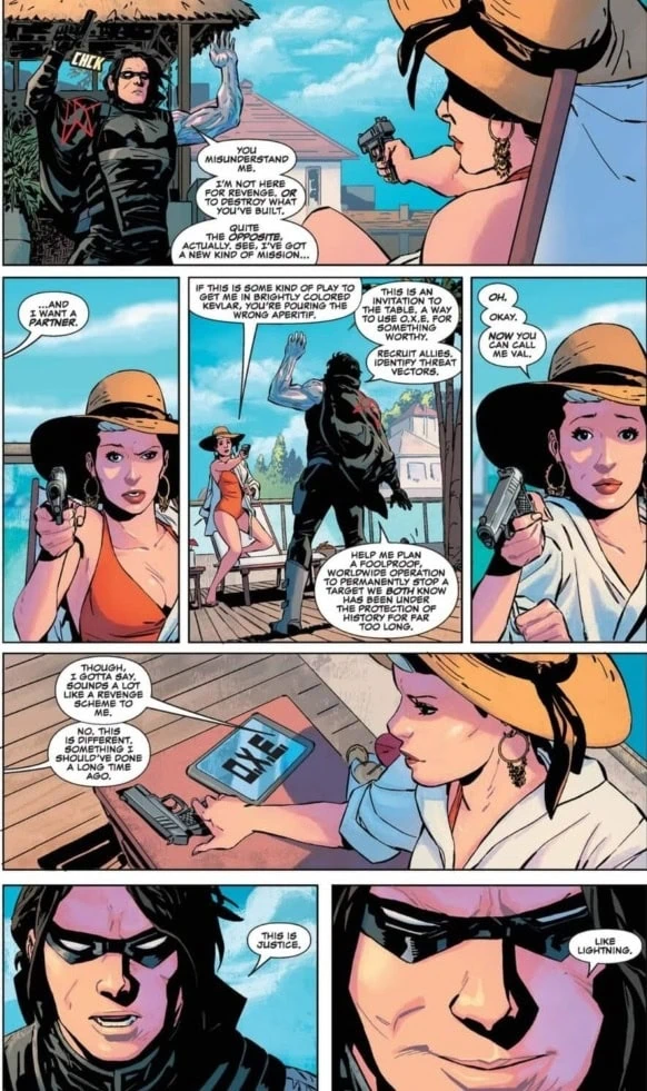 Val and Bucky Barnes strike a deal about O.X.E. in Thunderbolts