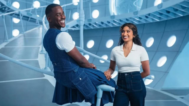 Ncuti Gatwa and Varatha Sethu on the set of season 2 of 'Doctor Who'
