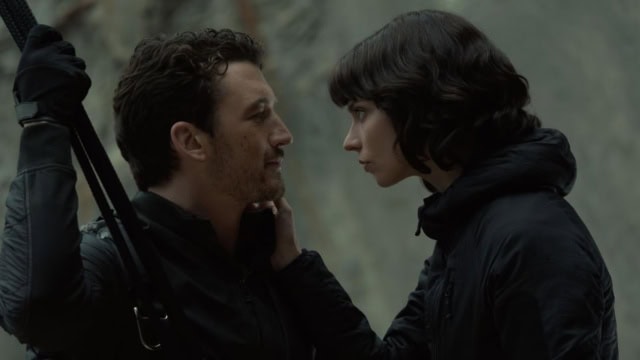 A thrilling scene from Apple TV's 'The Gorge' featuring intense confrontation and emotional tension.