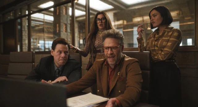 Seth Rogen, Ike Barinholtz, Kathryn Hahn, and Chase Sui Wonders in The Studio 